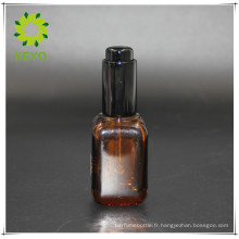 Bouteille 30ml de compte-gouttes en verre cosmétique ambre carré